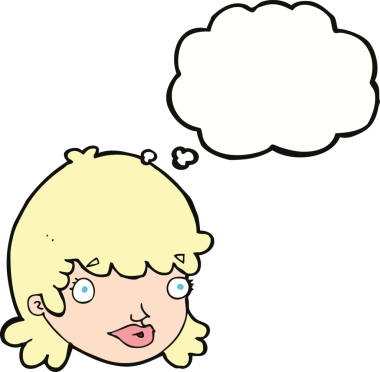 Bir insan tarafından çizilmiş düşünce baloncuğu ile şaşırmış kadın yüzü.