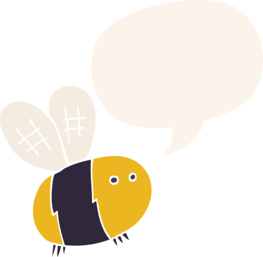 Konuşma baloncuğu olan çizgi film arısı insan tarafından çizilmiş.