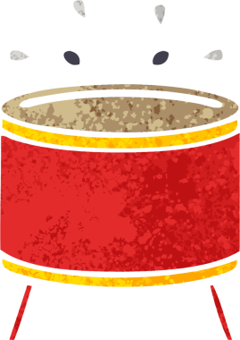 Bir insan tarafından çizilen davulun retro çizim tarzı karikatürü