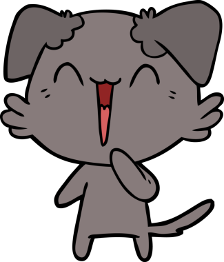 Bir insan tarafından çizilmiş gülen küçük köpek çizgi filmi.