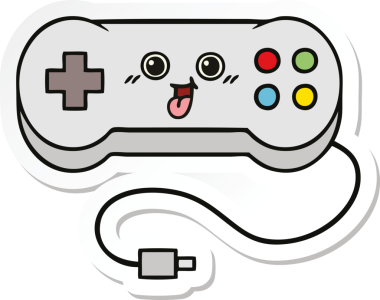 Bir insan tarafından çizilmiş şirin bir çizgi film oyun denetleyicisinin çıkartması