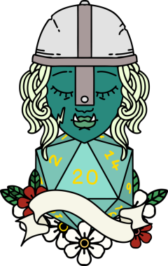 Retro Dövme Biçimi Bir insan tarafından çizilmiş 20 zarlı yarı ork savaşçı karakteri