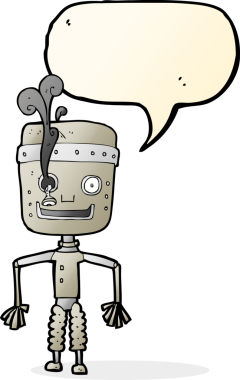 bir insan tarafından çizilmiş konuşma baloncuğu olan arızalı bir robot.