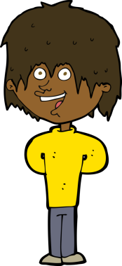 Bir insan tarafından çizilmiş mutlu, pasaklı bir çocuk.