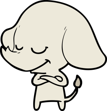 Bir insan tarafından çizilmiş çapraz kollu gülümseyen fil.