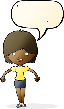 Bir insan tarafından çizilmiş konuşma balonlu mutlu kadın çizgi filmi.