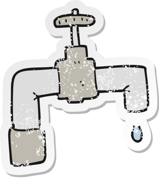 Bir insan tarafından çizilmiş karikatür damlayan musluğun geriletilmiş etiketi.