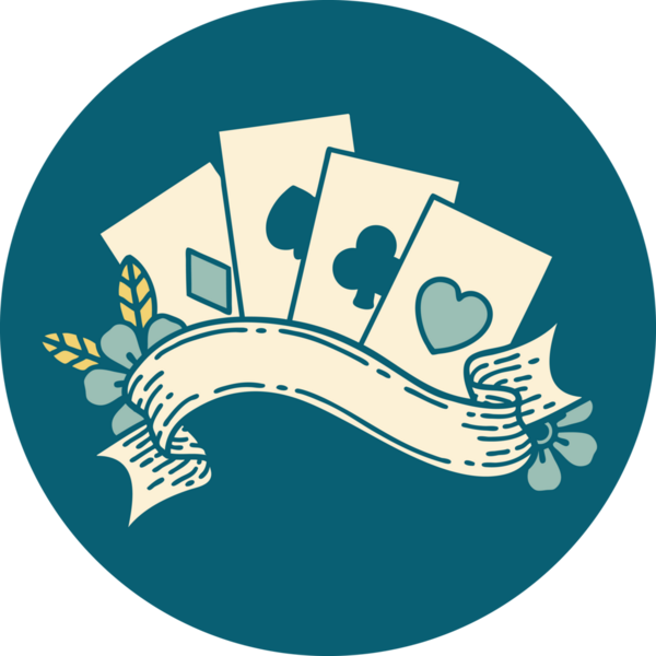 Bir insan tarafından çizilmiş kartların ve pankartın ikonik dövme şekli