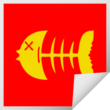 Kare soyma etiketi. Karikatür. Ölü balık kemiği.