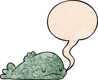 Bir insan tarafından çizilmiş, konuşma baloncuklu tatlı çizgi film balığı.