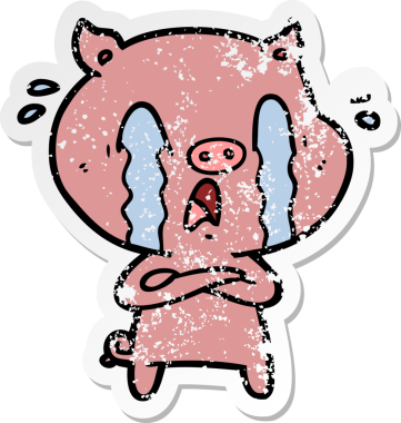 Bir insan tarafından çizilmiş ağlayan domuz çizgi filminin hüzünlü çıkartması.