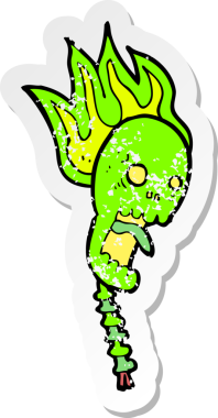 Bir insan tarafından çizilmiş ürkütücü bir karikatür kafatasının gerilimli çıkartması.