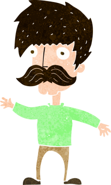 Bir insan tarafından çizilmiş bıyıklı bir çizgi film adamı.