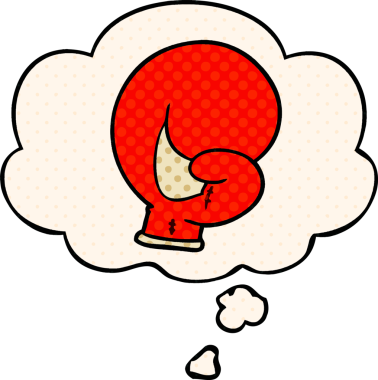 Bir insan tarafından çizilmiş, düşünce baloncuklu boks eldiveni.