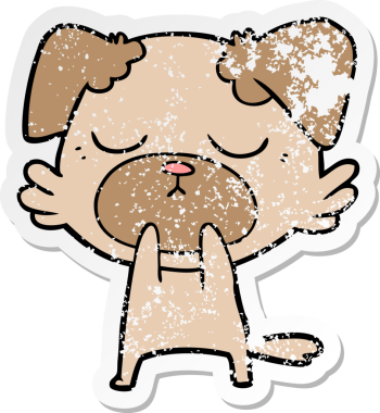 Bir insan tarafından çizilmiş şirin bir köpeğin sıkıntılı çıkartması.