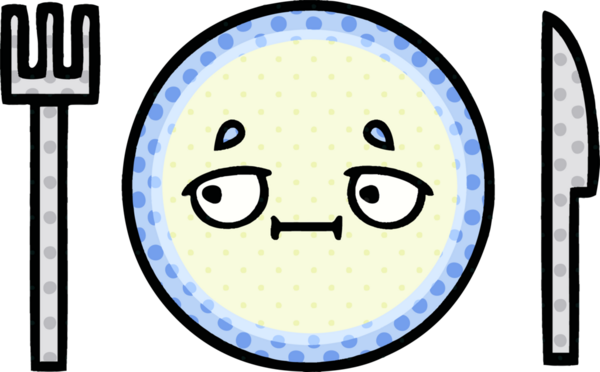 Bir insan tarafından çizilmiş yemek tabağının çizgi romanı.