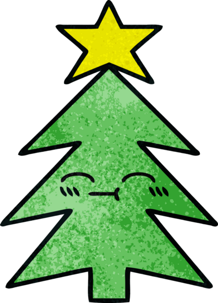 Bir insan tarafından çizilmiş bir Noel ağacının retro grunge desenli karikatürü