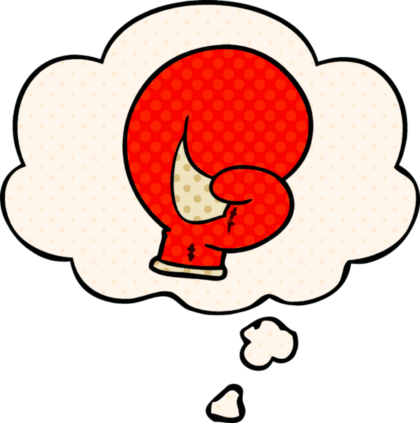 Bir insan tarafından çizilmiş, düşünce baloncuklu boks eldiveni.