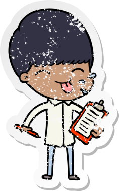 Bir çizgi film satıcısının sıkıntılı çıkartması bir insan tarafından çizilmiş dili dışarı çıkarıyor.