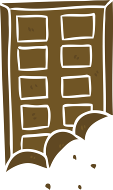 Bir insan tarafından çizilmiş düz renkli çizgi film çikolatası.