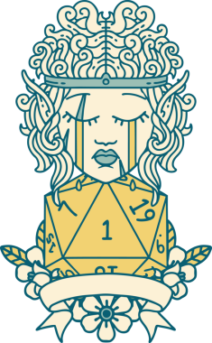 Retro Dövme Tarzı Üzgün Elf Barbar Karakteri Doğal bir insan tarafından çizilmiş