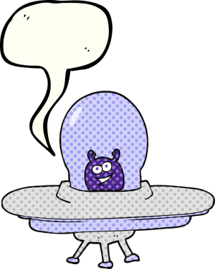 Bir insan tarafından çizilmiş serbest çizilmiş çizgi roman konuşma balonu uzay gemisi