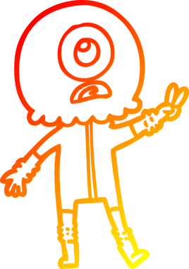 Bir insan tarafından çizilmiş barış işareti veren bir Tepegöz 'ün sıcak çizgi çizimi.