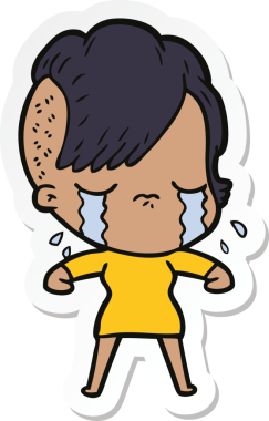 Bir insan tarafından çizilmiş, ağlayan bir kızın çıkartması.