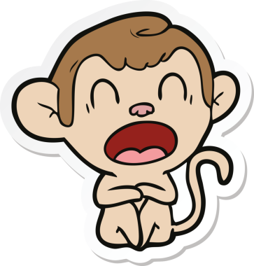 Bir insan tarafından çizilmiş esneyen bir maymun çıkartması.