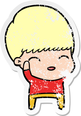 Bir insan tarafından çizilmiş mutlu çizgi film çocuğunun sıkıntılı çıkartması.