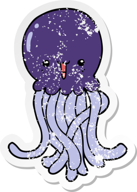 Bir insan tarafından çizilmiş karikatür denizanasının sıkıntılı çıkartması.