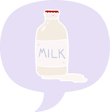 Bir insan tarafından çizilmiş, retro tarzı konuşma baloncuklu taze süt.