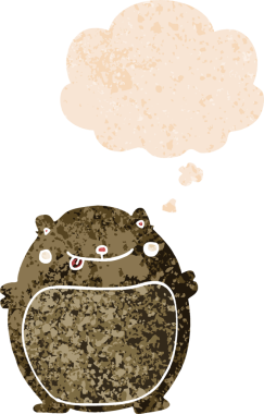 Düşünce baloncuğu ve grunge ile çizgi film şişman ayı bir insan tarafından çizilmiş sıkıntılı retro desen tarzı