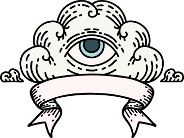 Geleneksel dövme. Her şeyi gören bir göz bulutu şeklinde. Bir insan tarafından çizilmiş.