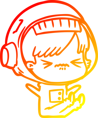 Bir insan tarafından çizilen sinir krizi geçiren bir uzay kızının sıcak çizgi çizimi.