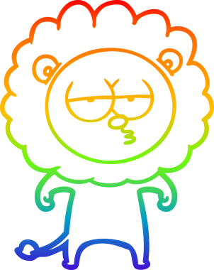 Gökkuşağı gradyan çizgi çizimi bir insan tarafından çizilmiş sıkılmış bir aslan