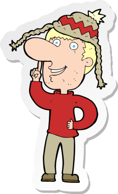 Bir insan tarafından çizilmiş, şapkalı bir karikatür adamın çıkartması.