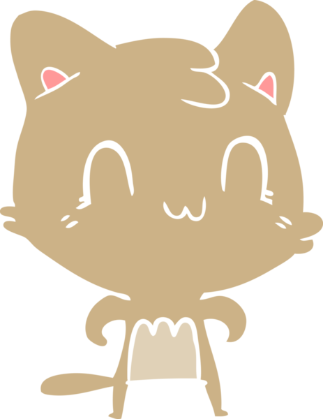 Bir insan tarafından çizilmiş düz renkli çizgi film mutlu kedi.