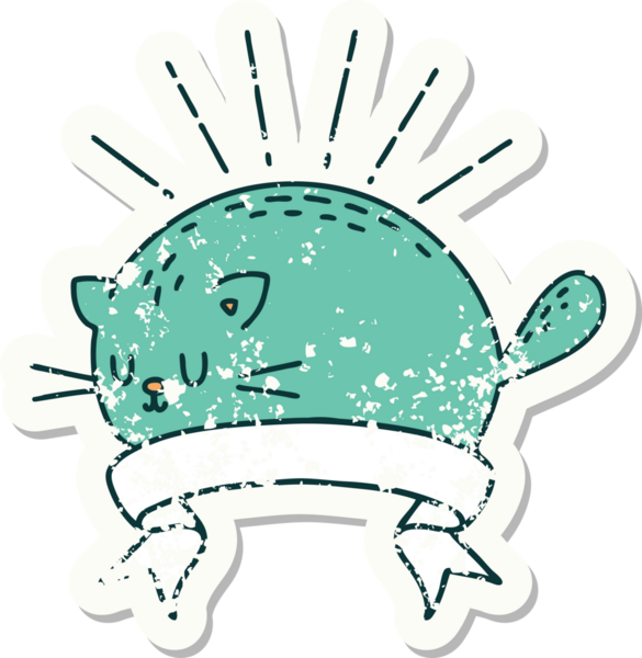 Bir insan tarafından çizilmiş eski bir dövme stili mutlu bir kedi.