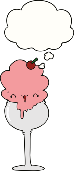 Bir insan tarafından çizilmiş düşünce baloncuklu tatlı çizgi film dondurması.