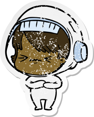 Bir insan tarafından çizilmiş kızgın bir uzay kızının sıkıntılı çıkartması.