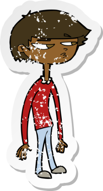 Bir insan tarafından çizilmiş şüpheli bir çizgi filmin gerilimli retro yapıştırması.