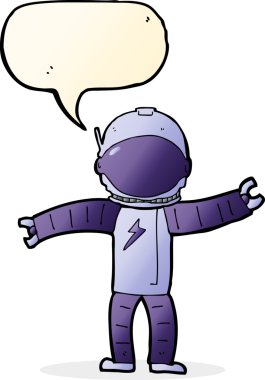 Bir insan tarafından çizilmiş konuşma balonu olan bir astronot.