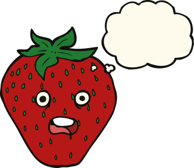 Bir insan tarafından çizilmiş düşünce baloncuklu karikatür çileği