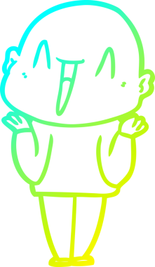 Bir insan tarafından çizilmiş, mutlu, kel bir adamın çizdiği soğuk çizgi.