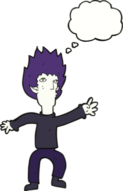 Bir insan tarafından çizilmiş düşünce baloncuğu olan bir vampir.