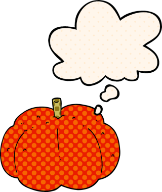 Çizgi roman tarzında bir insan tarafından çizilmiş düşünce balkabağı.