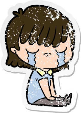 Bir insan tarafından çizilmiş ağlayan karikatürlü bir kadının sıkıntılı çıkartması.