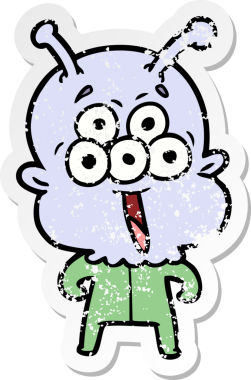 Bir insan tarafından çizilmiş mutlu çizgi film uzaylısının sıkıntılı çıkartması.