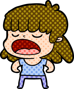 Çizgi filmdeki kadın bir insan tarafından yüksek sesle çizilmiş.